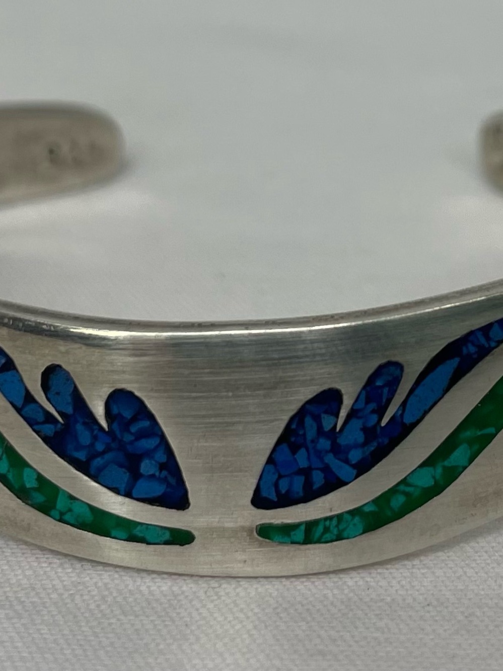 Vintage Silver Bracelet with Blue and Green Inlay